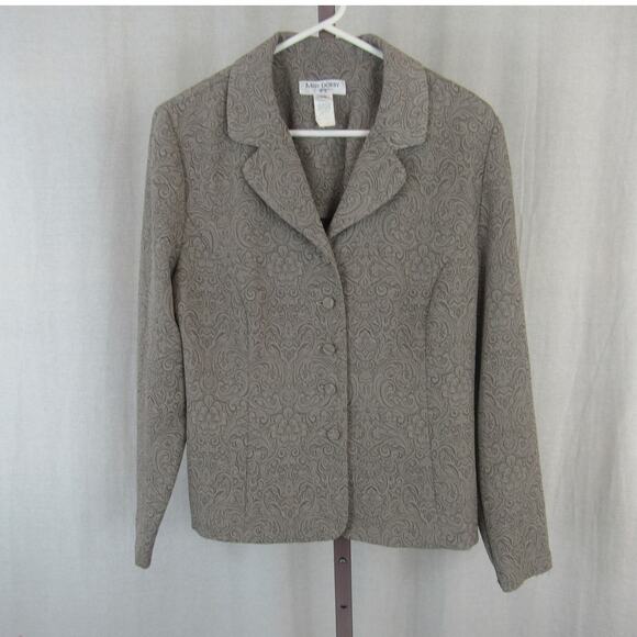 Miss Dorby Women's 14 Taupe Floral Printed Etched Long Sleeve Blazer Jacket Coat - Picture 1 of 5